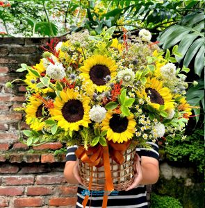 Basket of sunflowers for a new day