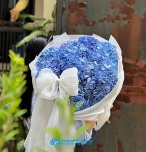 Bouquet of blue hydrangeas as a gift for your girlfriend